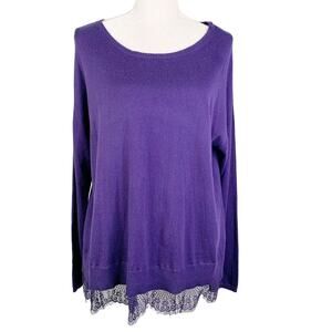 Lane Bryant Sweater 18/20 Purple Boat Neck Long Sleeve Lace Bottom New
